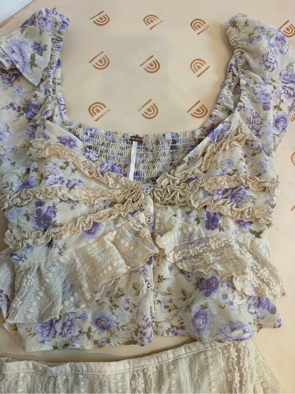 Free People NOW AND THEN SET Cream Crop Bandeau W/ matching Skirt - Picture 9 of 13